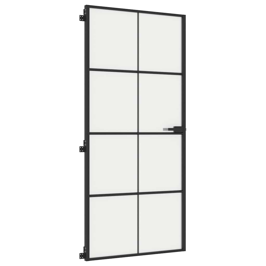 Porta Interni Sottile Nera 93x201,5cm Vetro Temperato Alluminio