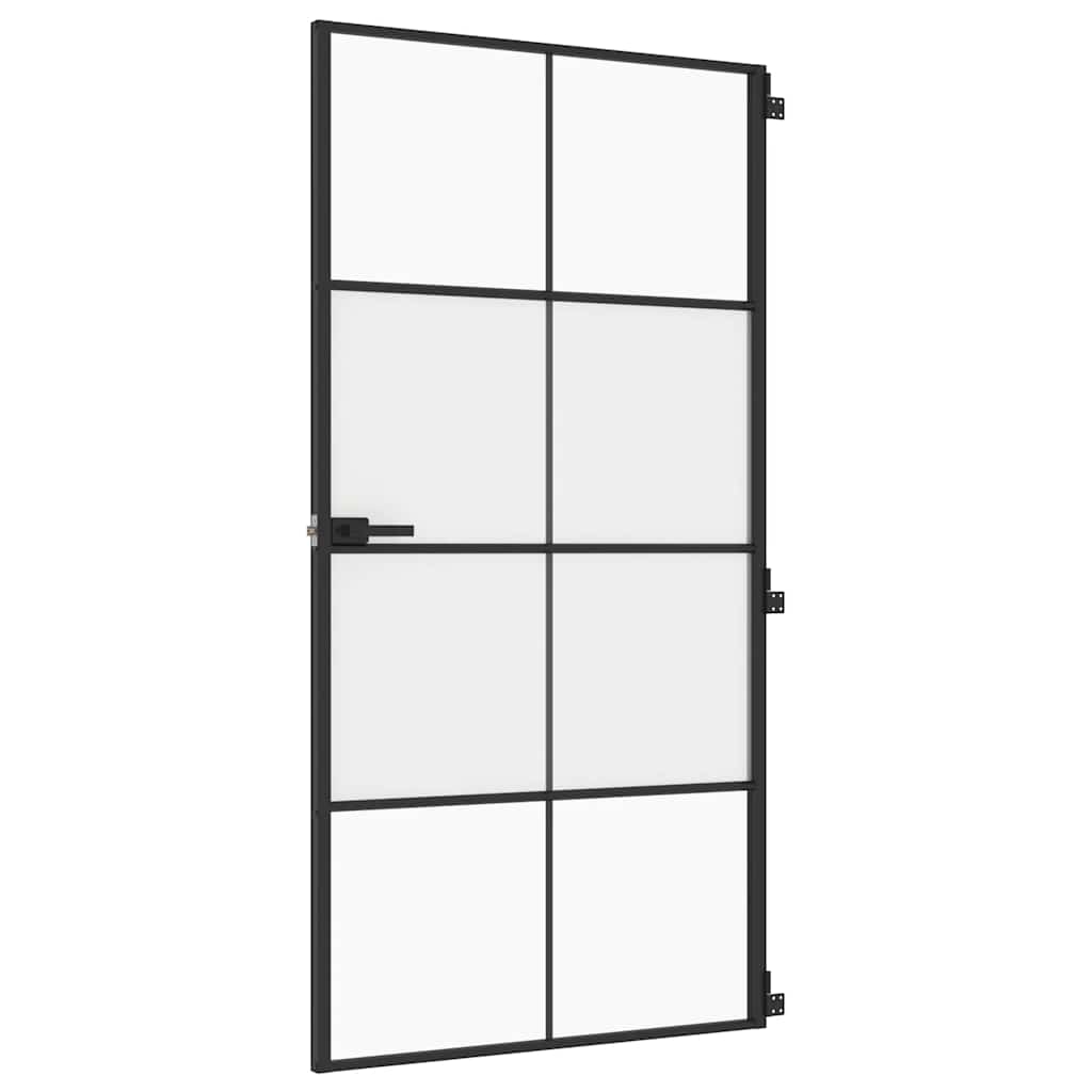 Porta Interna Sottile Nera 102,5x201,5 cm Vetro Temperato Alluminio