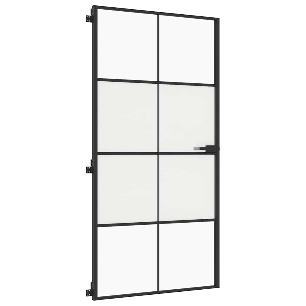 Porta Interna Sottile Nera 102,5x201,5 cm Vetro Temperato Alluminio