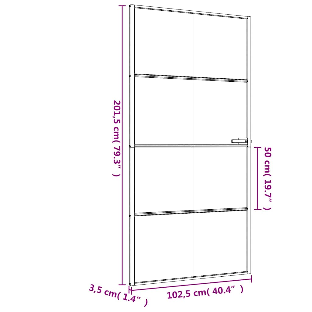Porta Interna Sottile Nera 102,5x201,5 cm Vetro Temperato Alluminio