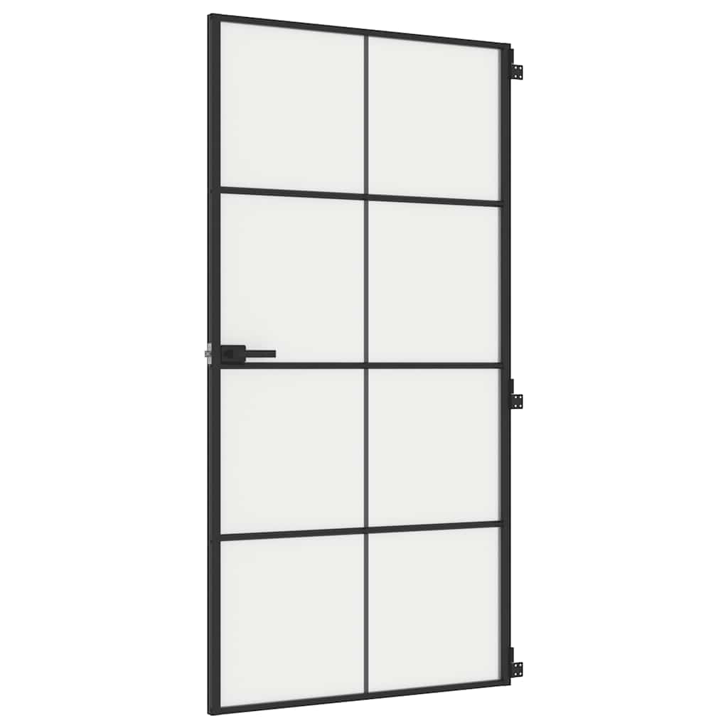 Porta Interna Vetro Temperato Opaco Nero 102,5x201,5 cm Telaio Alluminio