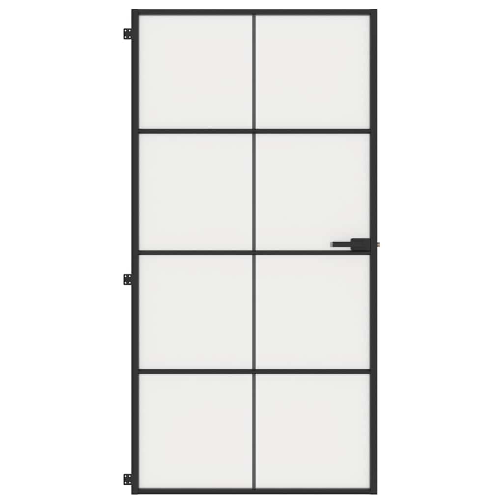 Porta Interna Vetro Temperato Opaco Nero 102,5x201,5 cm Telaio Alluminio