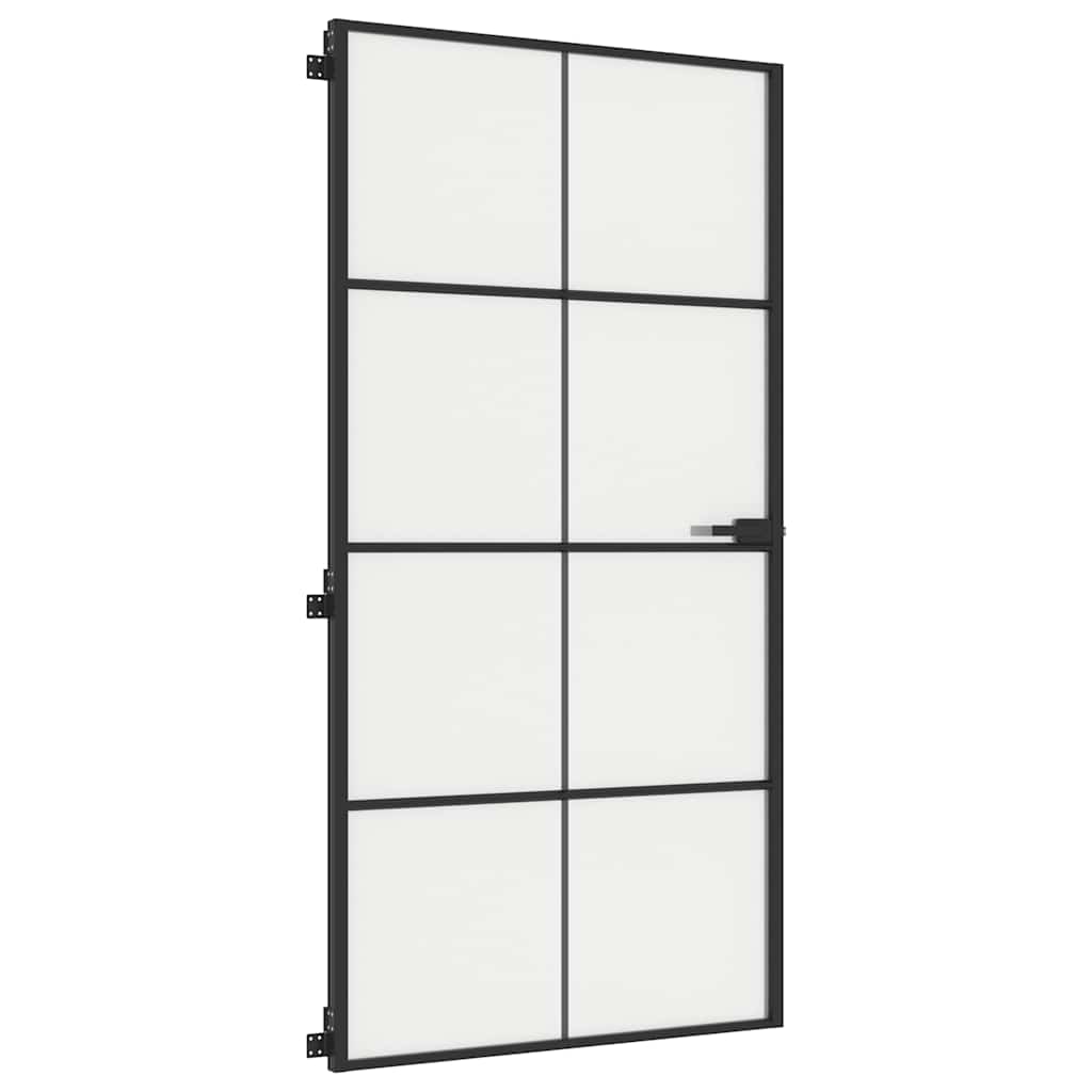 Porta Interna Vetro Temperato Opaco Nero 102,5x201,5 cm Telaio Alluminio