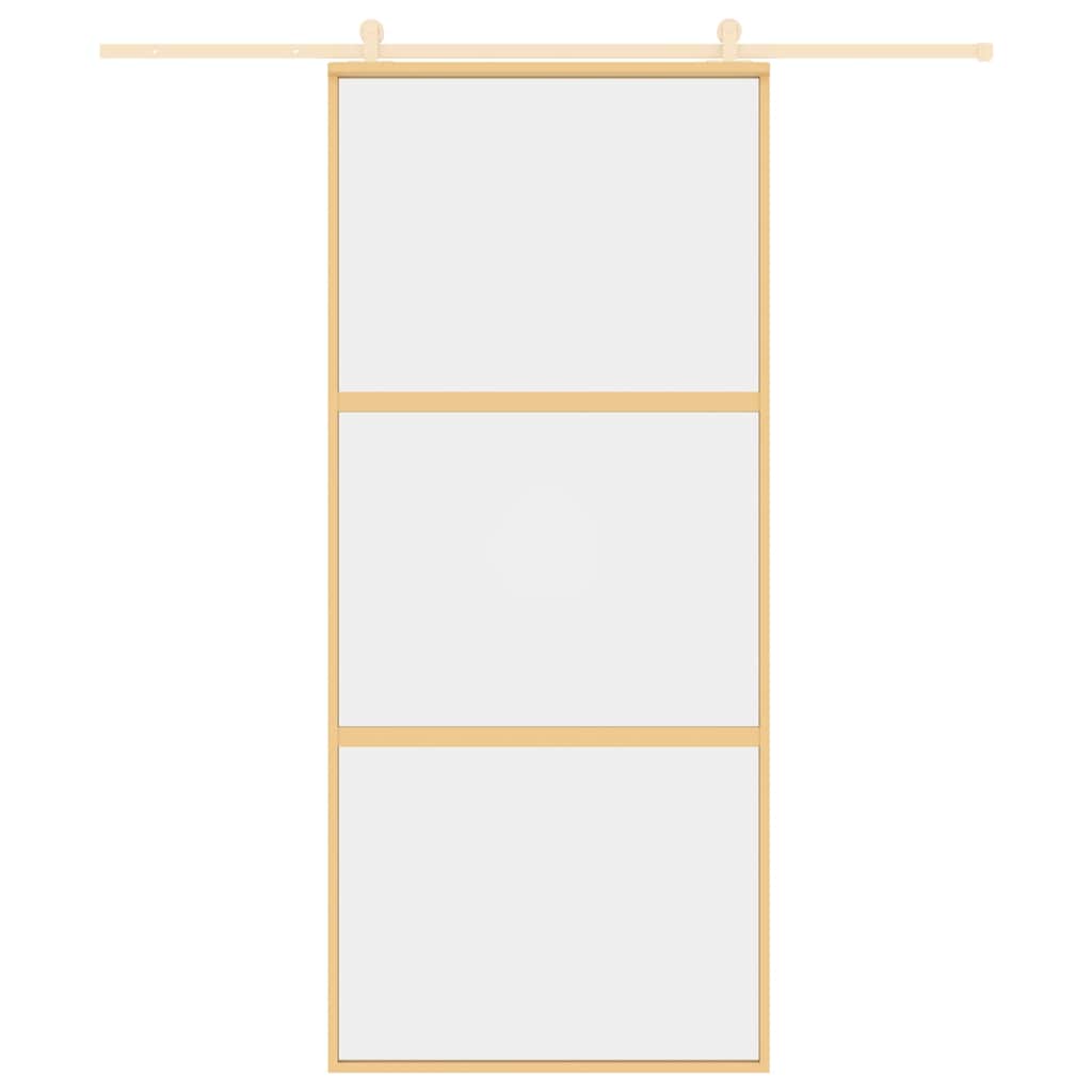 Porta Scorrevole Dorata 90x205 cm Vetro Trasparente ESG Alluminio