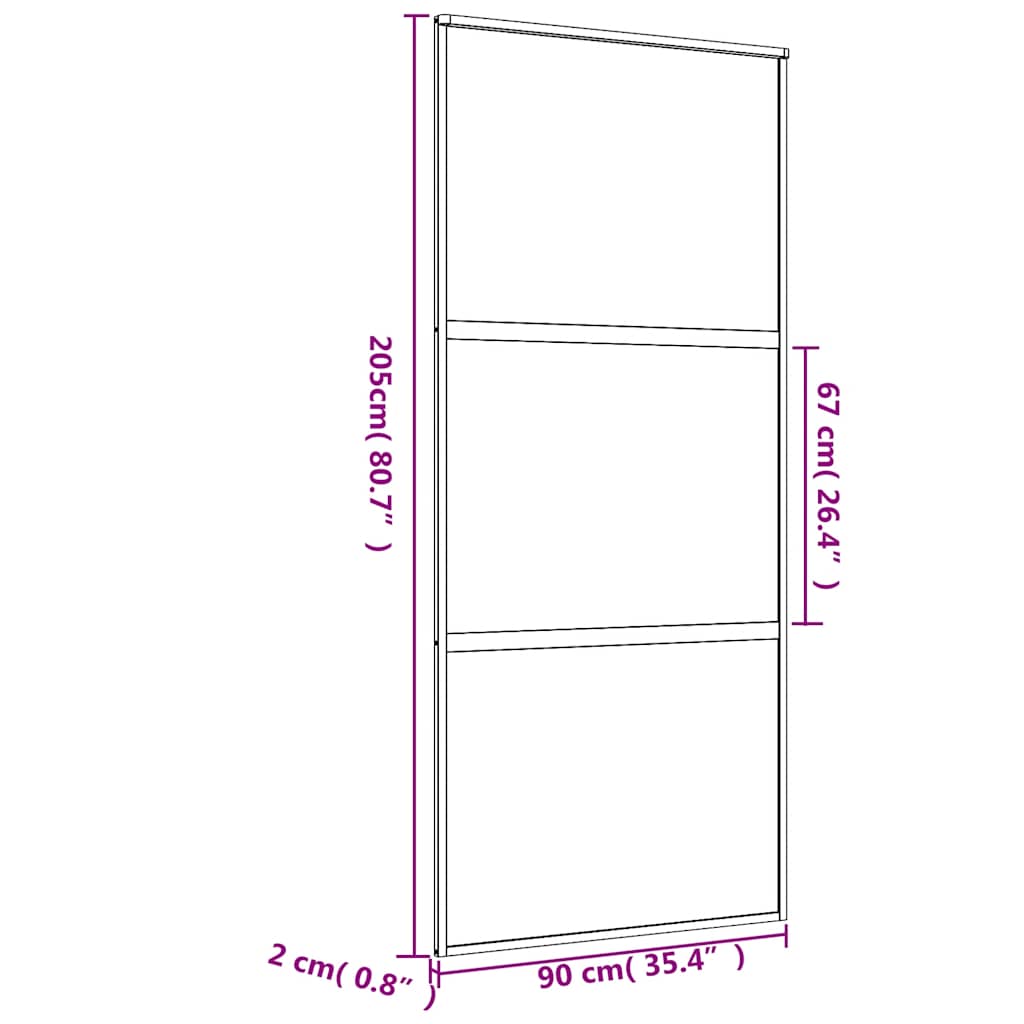 Porta Scorrevole Dorata 90x205 cm Vetro Smerigliato ESG Alluminio