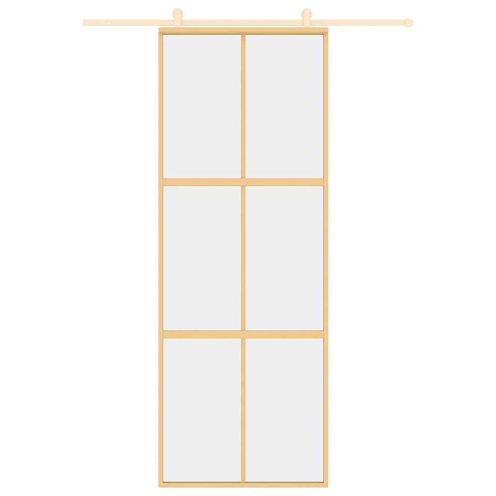 Porta Scorrevole Dorata 76x205 cm Vetro Trasparente ESG Alluminio