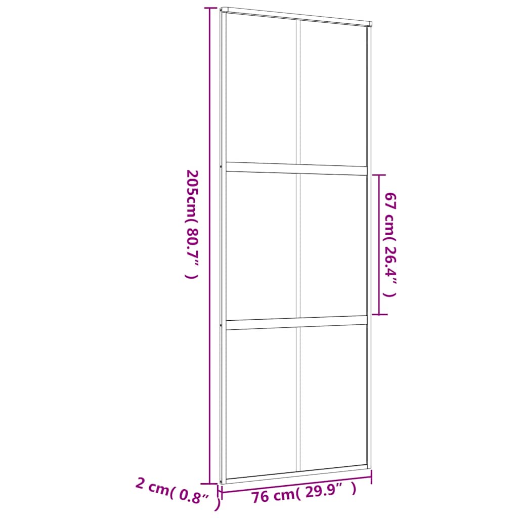 Porta Scorrevole Dorata 76x205 cm Vetro Trasparente ESG Alluminio
