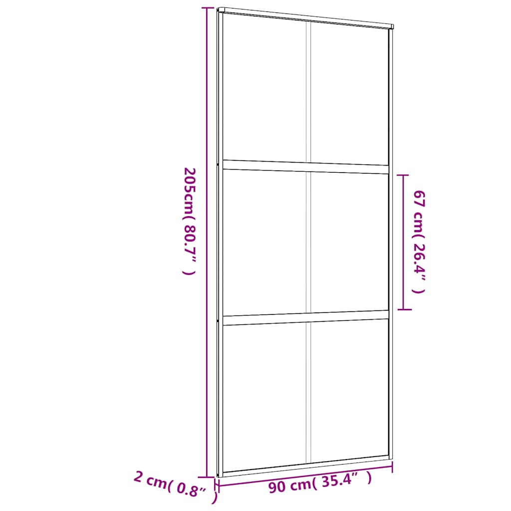 Porta Scorrevole Dorata 90x205 cm Vetro Trasparente ESG Alluminio