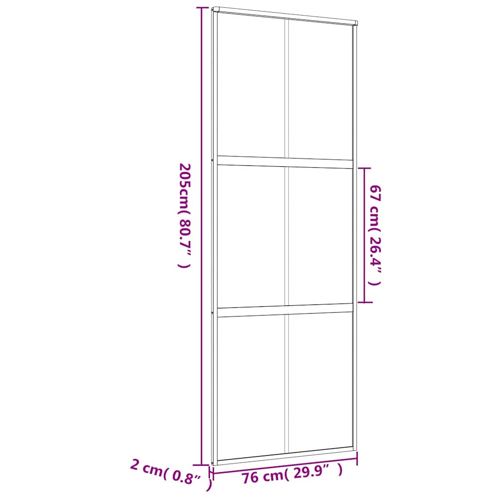 Porta Scorrevole Dorata 76x205 cm Vetro Smerigliato ESG Alluminio