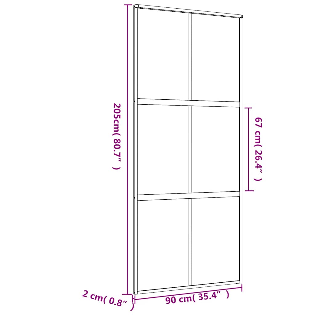 Porta Scorrevole Dorata 90x205 cm Vetro Smerigliato ESG Alluminio