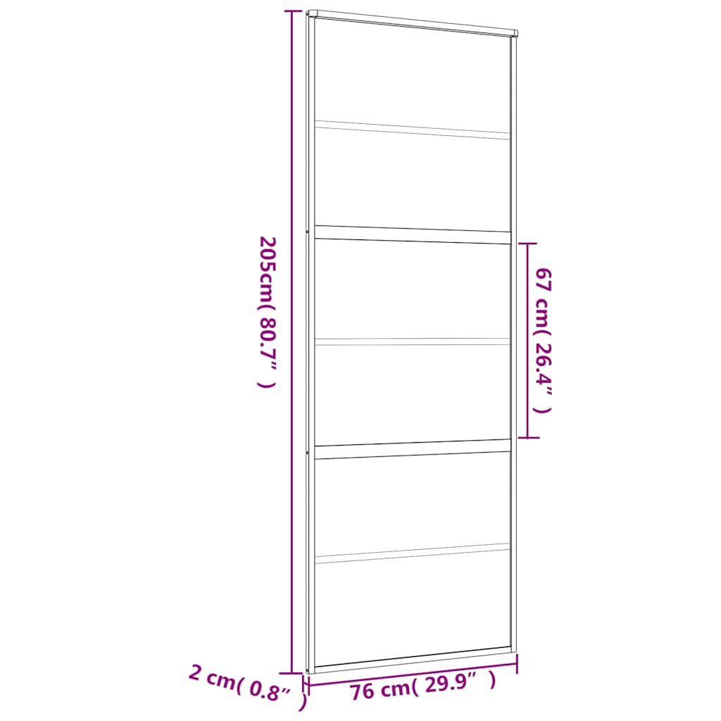 Porta Scorrevole Dorata 76x205 cm Vetro Trasparente ESG Alluminio