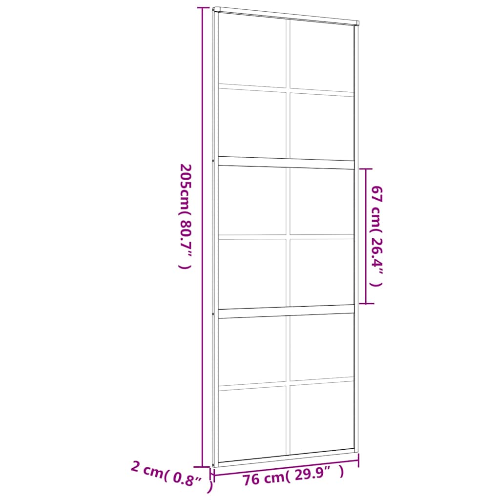Porta Scorrevole Dorata 76x205 cm Vetro Trasparente ESG Alluminio