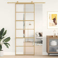 Porta Scorrevole Dorata 76x205 cm Vetro Trasparente ESG Alluminio