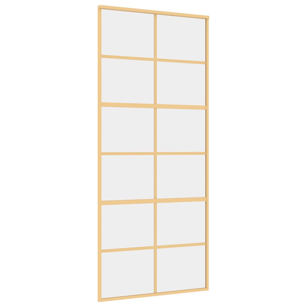 Porta Scorrevole Dorata 90x205 cm Vetro Trasparente ESG Alluminio