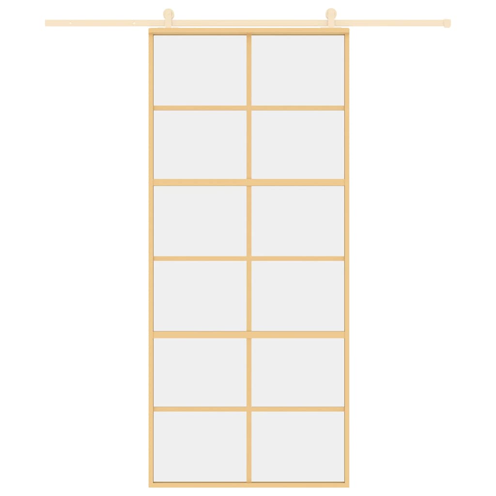 Porta Scorrevole Dorata 90x205 cm Vetro Trasparente ESG Alluminio