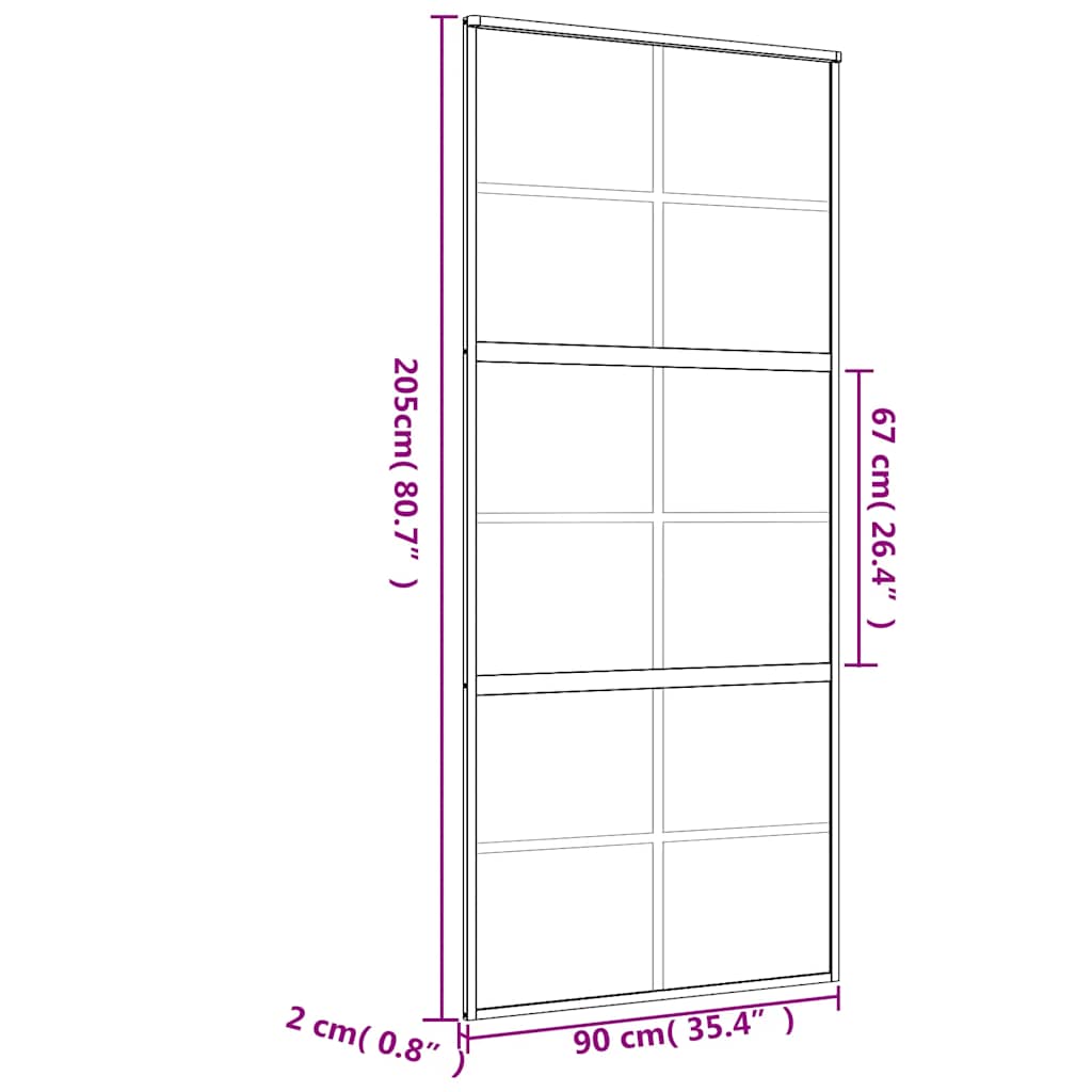 Porta Scorrevole Dorata 90x205 cm Vetro Trasparente ESG Alluminio