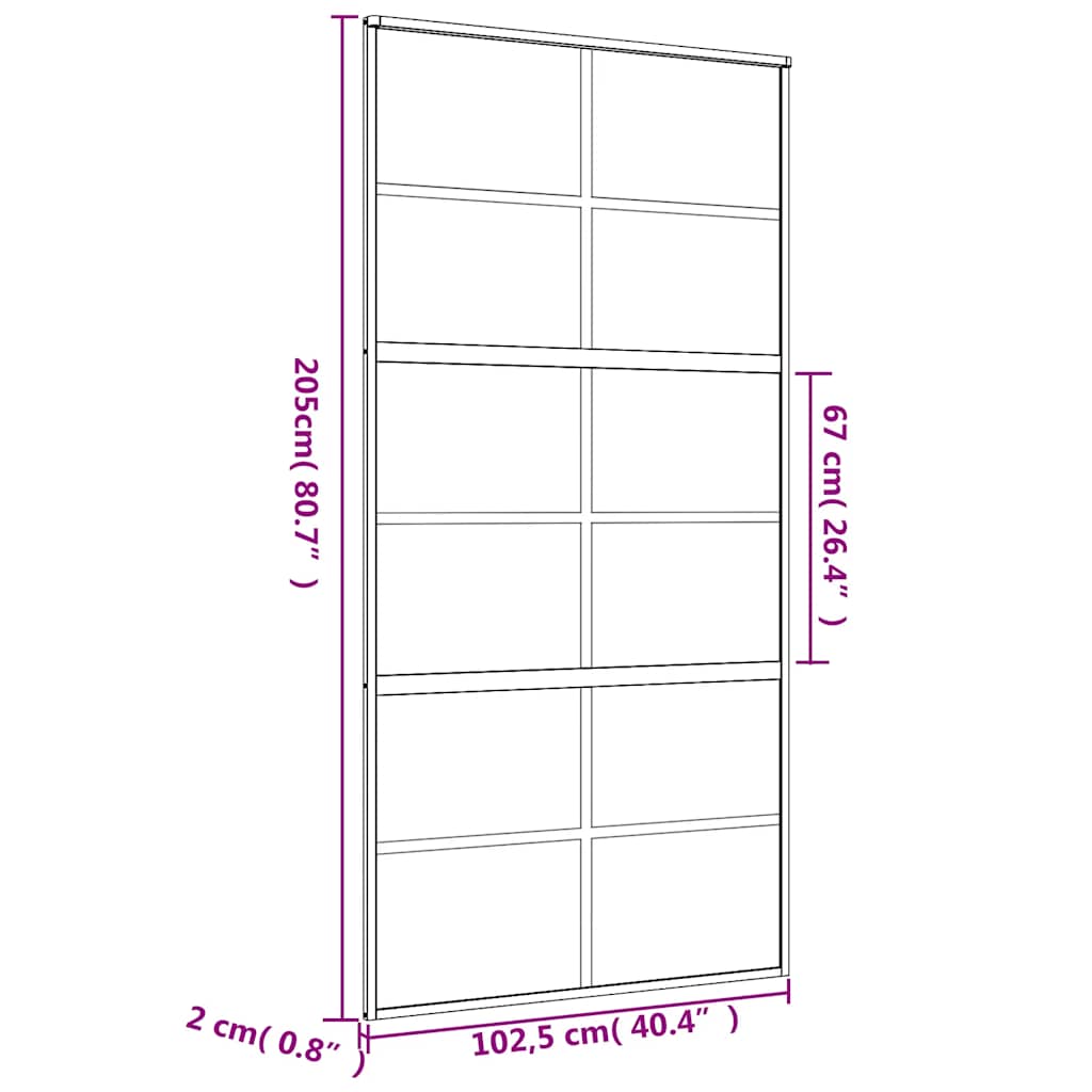 Porta Scorrevole Oro 102,5x205 cm Vetro Trasparente ESG Alluminio