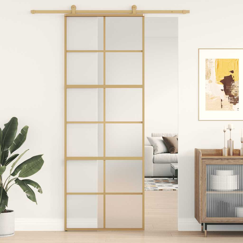 Porta Scorrevole Dorata 76x205 cm Vetro Smerigliato ESG Alluminio