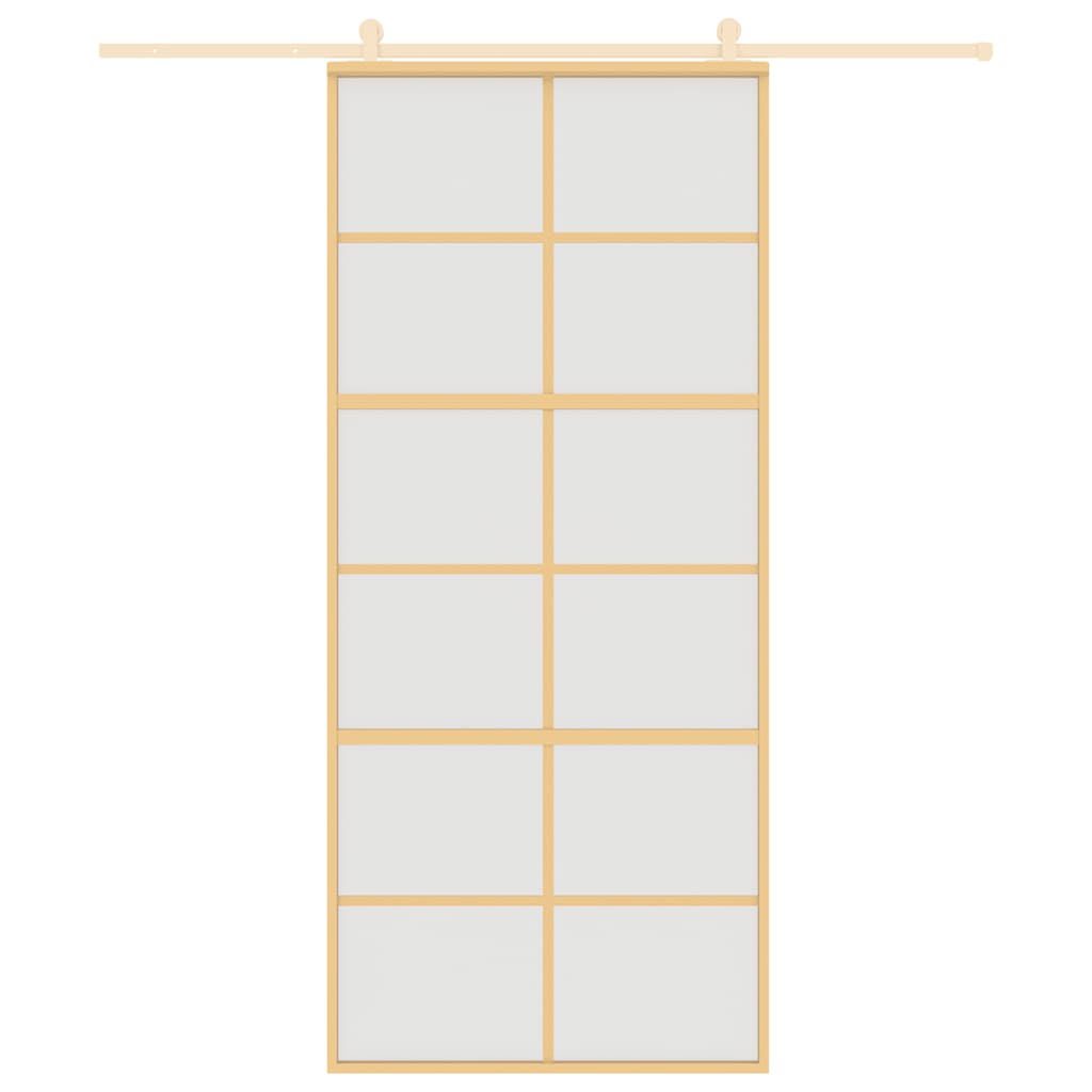 Porta Scorrevole Dorata 90x205 cm Vetro Smerigliato ESG Alluminio