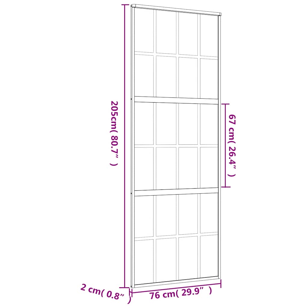 Porta Scorrevole Dorata 76x205 cm Vetro Trasparente ESG Alluminio