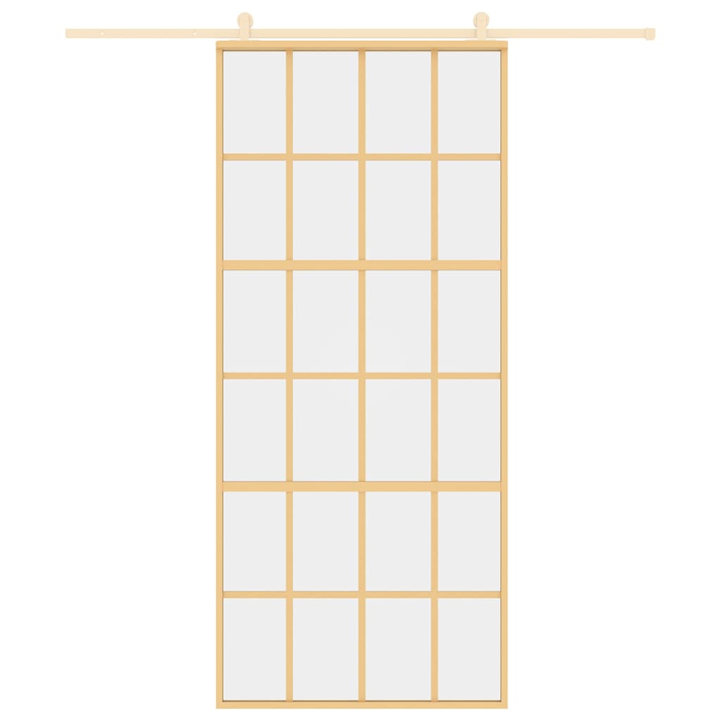 Porta Scorrevole Dorata 90x205 cm Vetro Trasparente ESG Alluminio