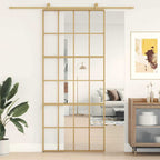 Porta Scorrevole Dorata 90x205 cm Vetro Trasparente ESG Alluminio