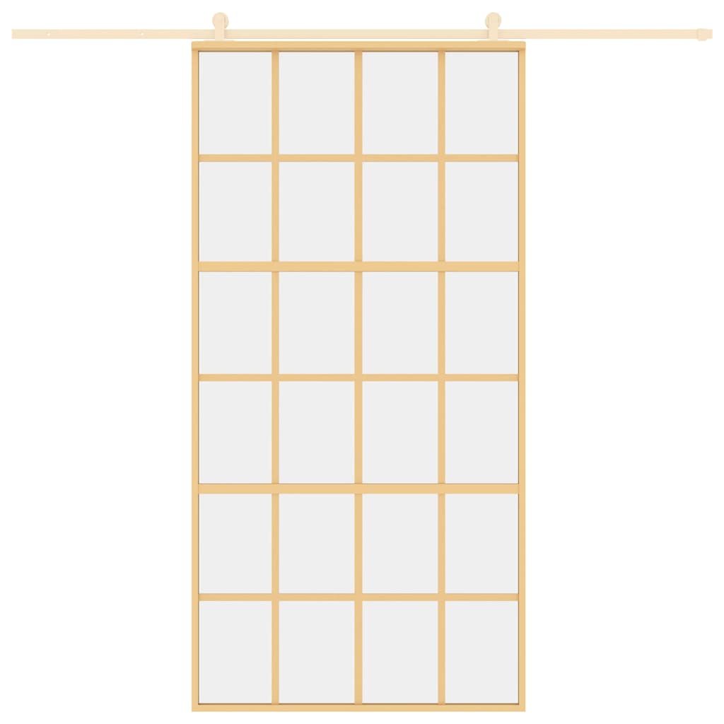 Porta Scorrevole Oro 102,5x205 cm Vetro Trasparente ESG Alluminio