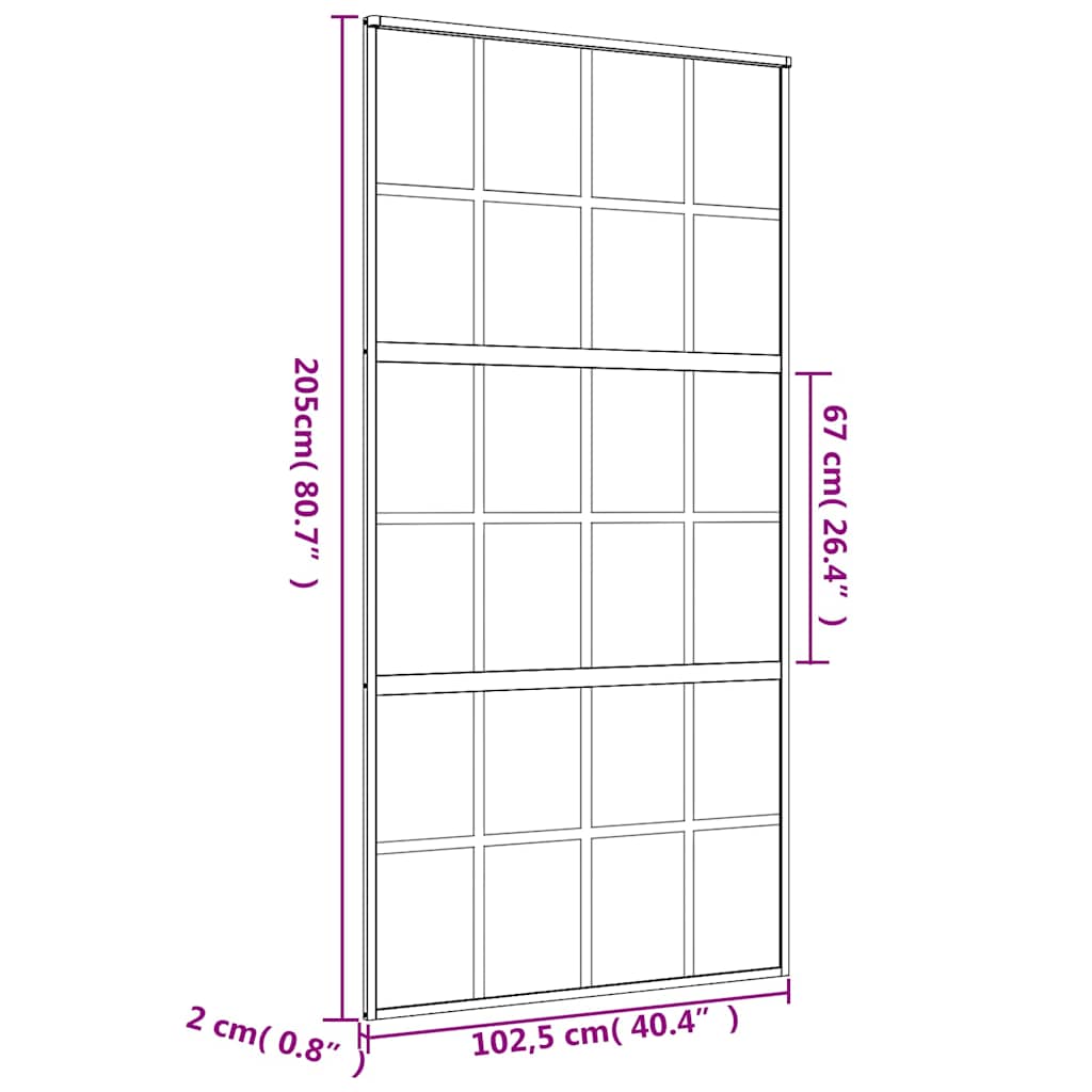 Porta Scorrevole Oro 102,5x205 cm Vetro Trasparente ESG Alluminio