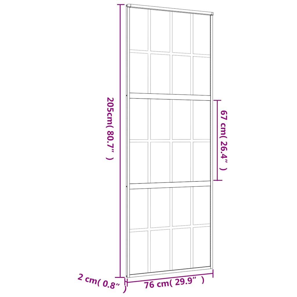 Porta Scorrevole Dorata 76x205 cm Vetro Smerigliato ESG Alluminio