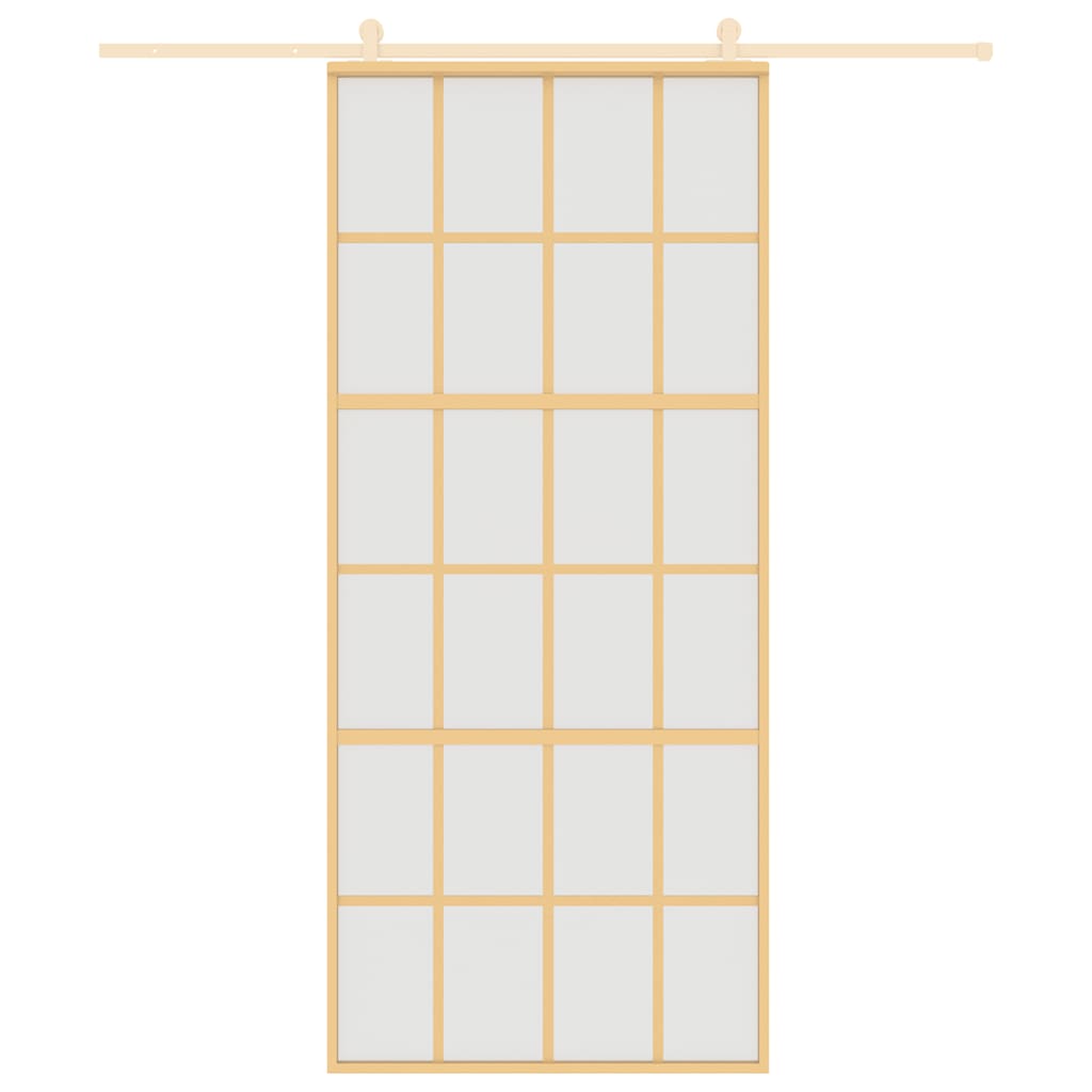 Porta Scorrevole Dorata 90x205 cm Vetro Smerigliato ESG Alluminio
