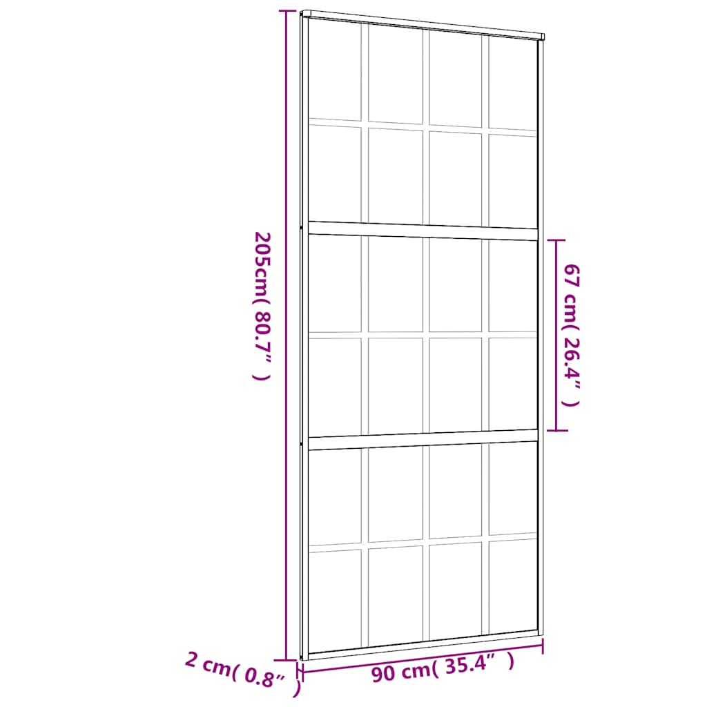 Porta Scorrevole Dorata 90x205 cm Vetro Smerigliato ESG Alluminio