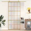 Porta Scorrevole Dorata 90x205 cm Vetro Smerigliato ESG Alluminio