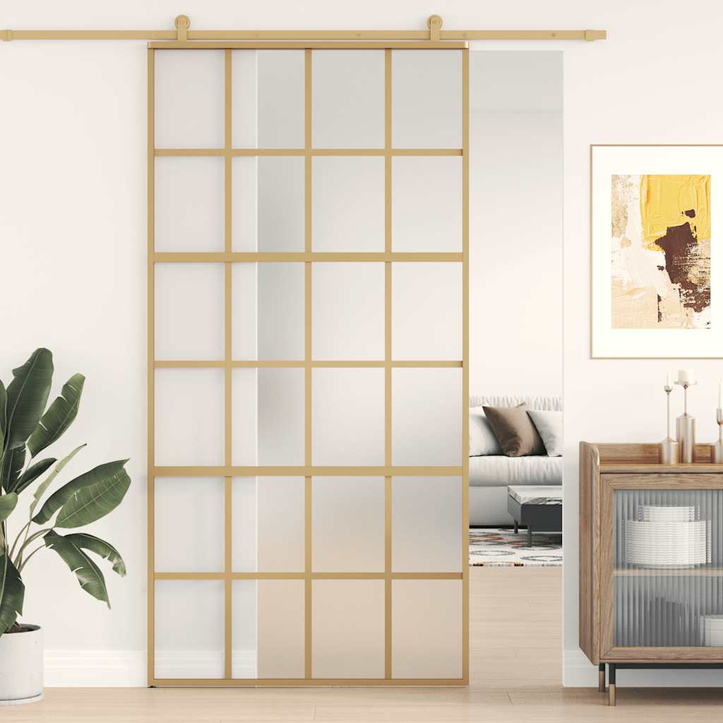 Porta Scorrevole Oro 102,5x205 cm Vetro Smerigliato ESG Alluminio
