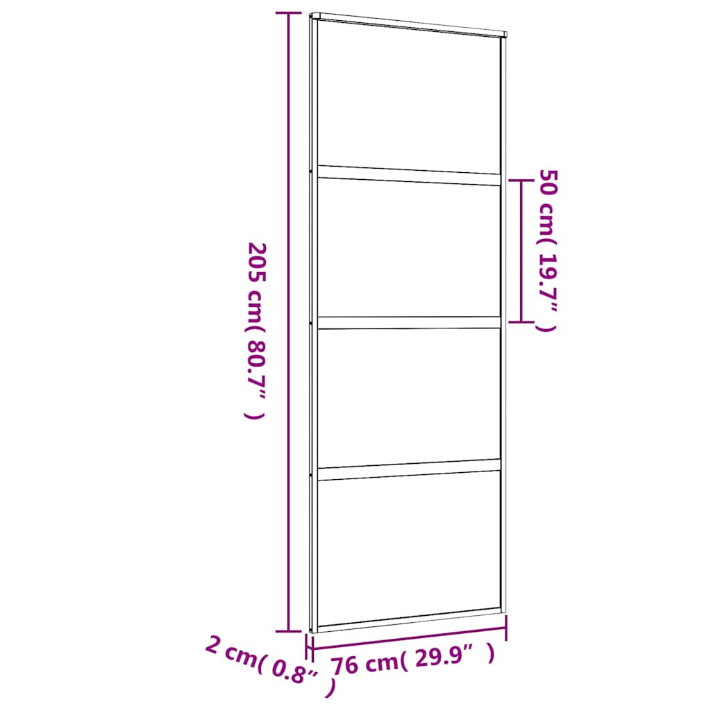 Porta Scorrevole Dorata 76x205 cm Vetro Trasparente ESG Alluminio