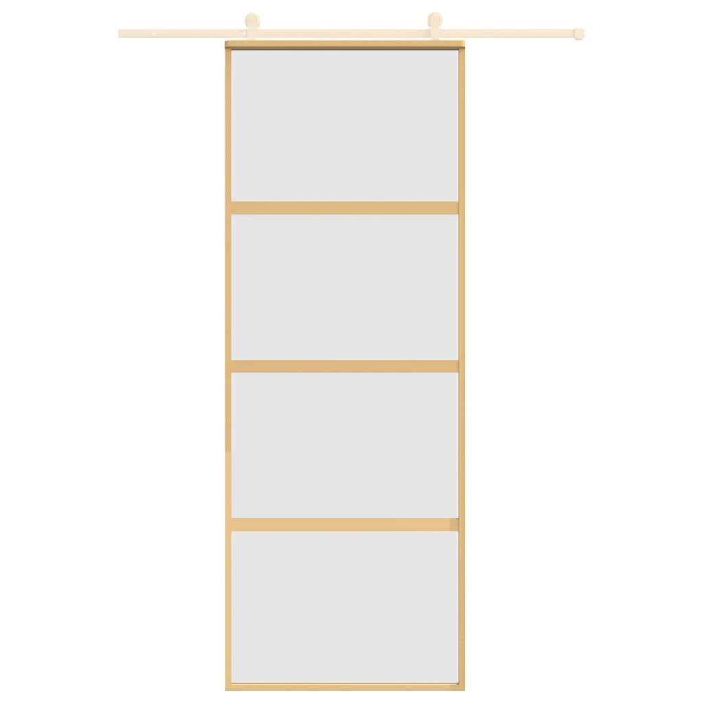 Porta Scorrevole Dorata 76x205 cm Vetro Smerigliato ESG Alluminio