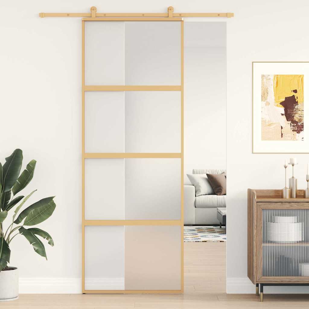 Porta Scorrevole Dorata 76x205 cm Vetro Smerigliato ESG Alluminio