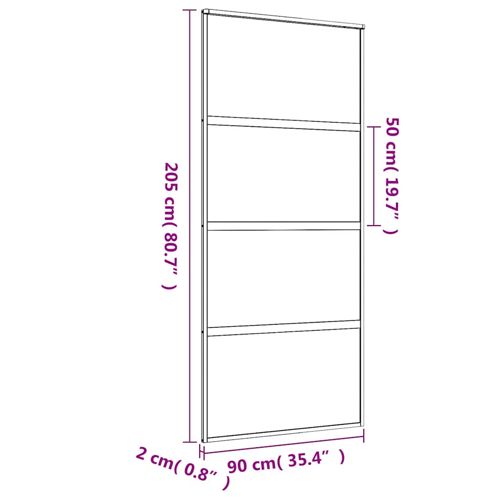 Porta Scorrevole Dorata 90x205 cm Vetro Smerigliato ESG Alluminio