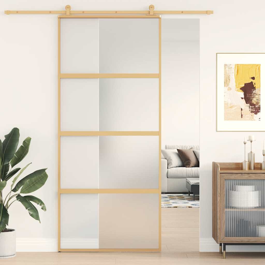 Porta Scorrevole Dorata 90x205 cm Vetro Smerigliato ESG Alluminio