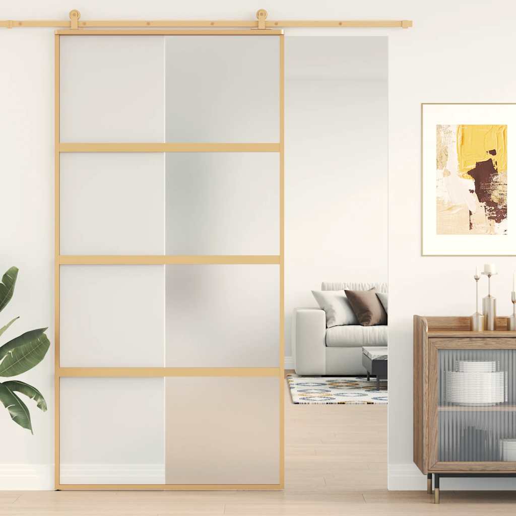Porta Scorrevole Oro 102,5x205 cm Vetro Smerigliato ESG Alluminio