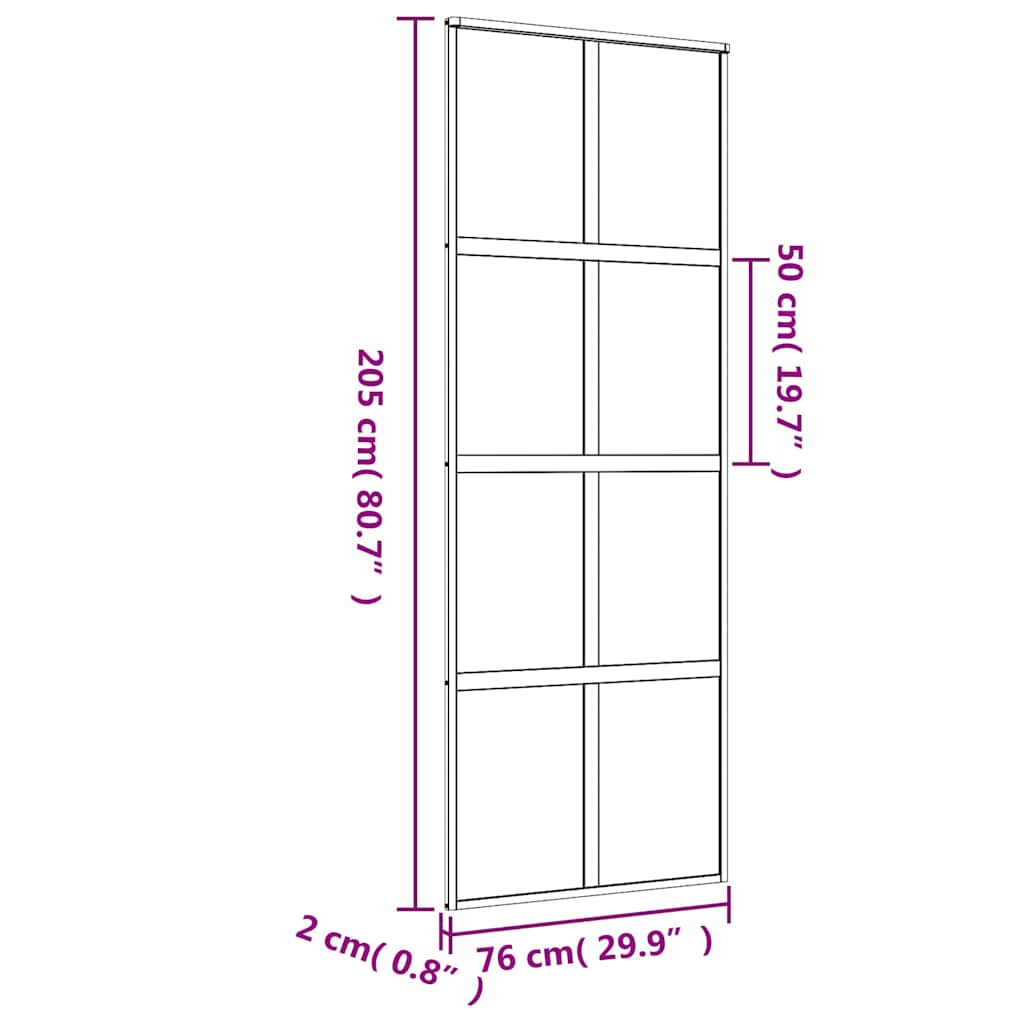 Porta Scorrevole Dorata 76x205 cm Vetro Trasparente ESG Alluminio
