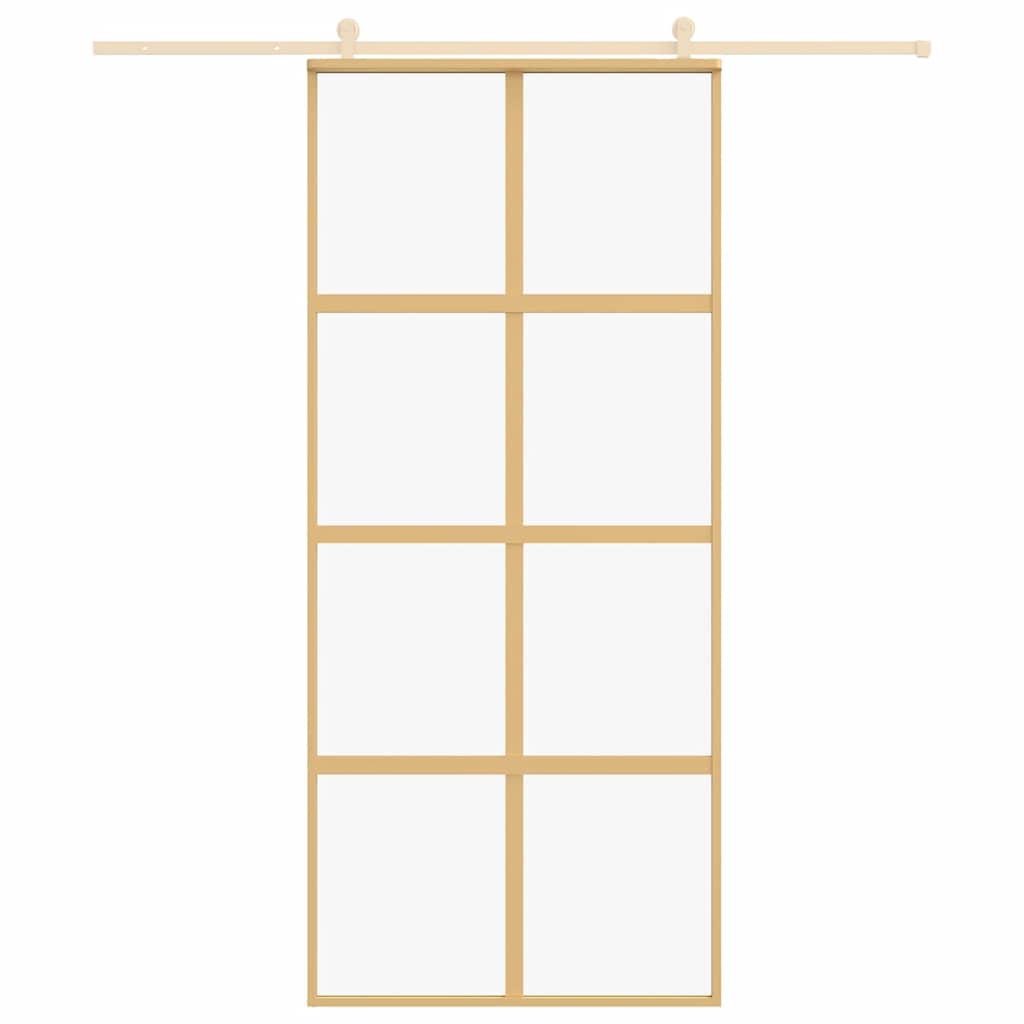Porta Scorrevole Dorata 90x205 cm Vetro Trasparente ESG Alluminio