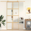 Porta Scorrevole Dorata 90x205 cm Vetro Trasparente ESG Alluminio
