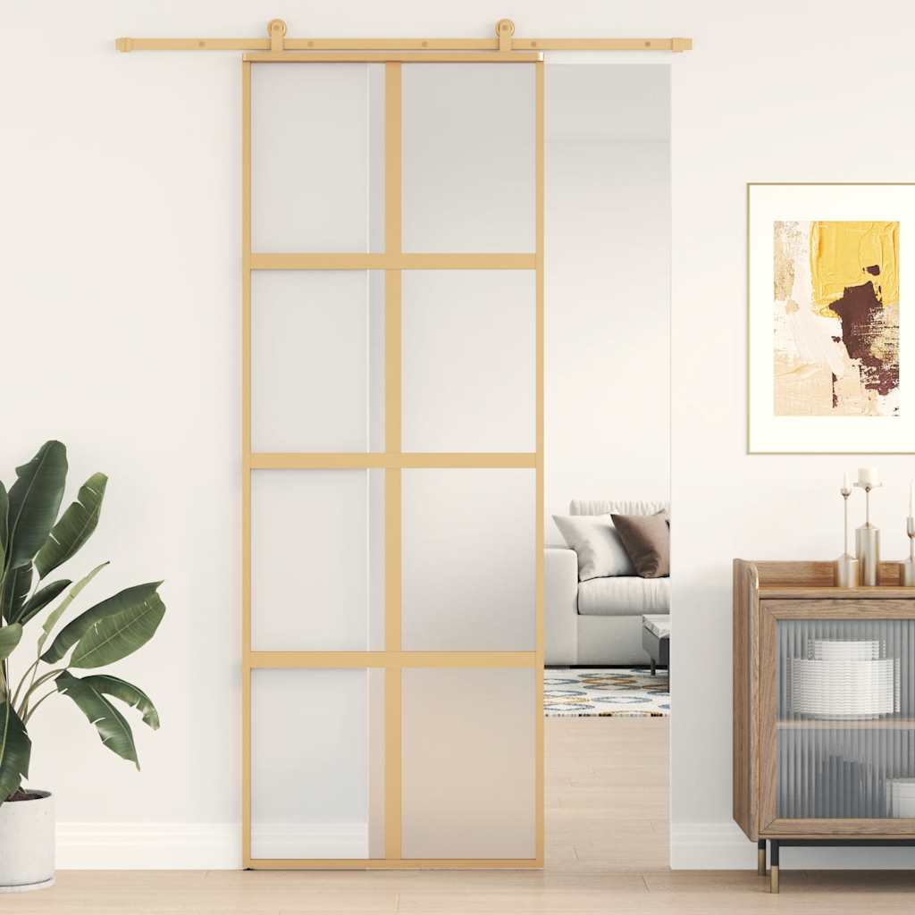 Porta Scorrevole Dorata 76x205 cm Vetro Smerigliato ESG Alluminio