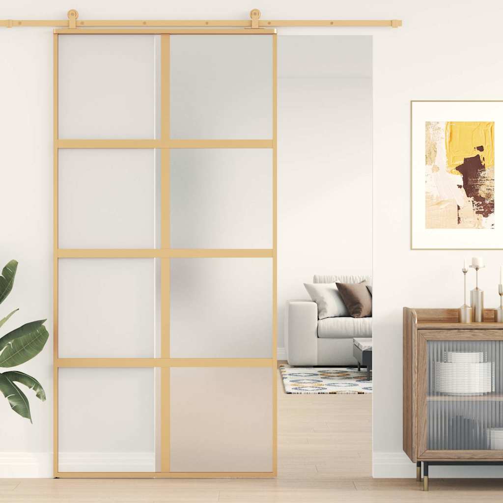 Porta Scorrevole Oro 102,5x205 cm Vetro Smerigliato ESG Alluminio