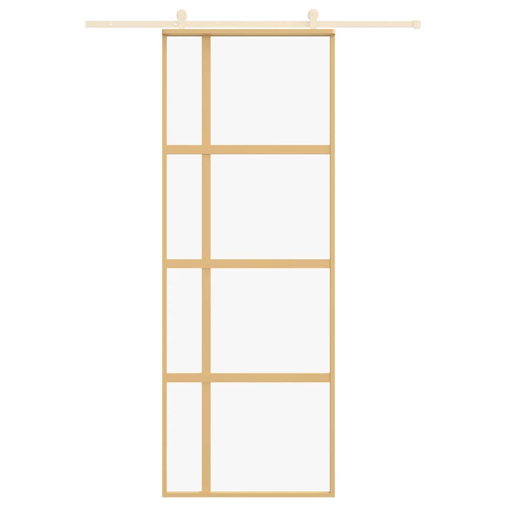 Porta Scorrevole Dorata 76x205 cm Vetro Trasparente ESG Alluminio