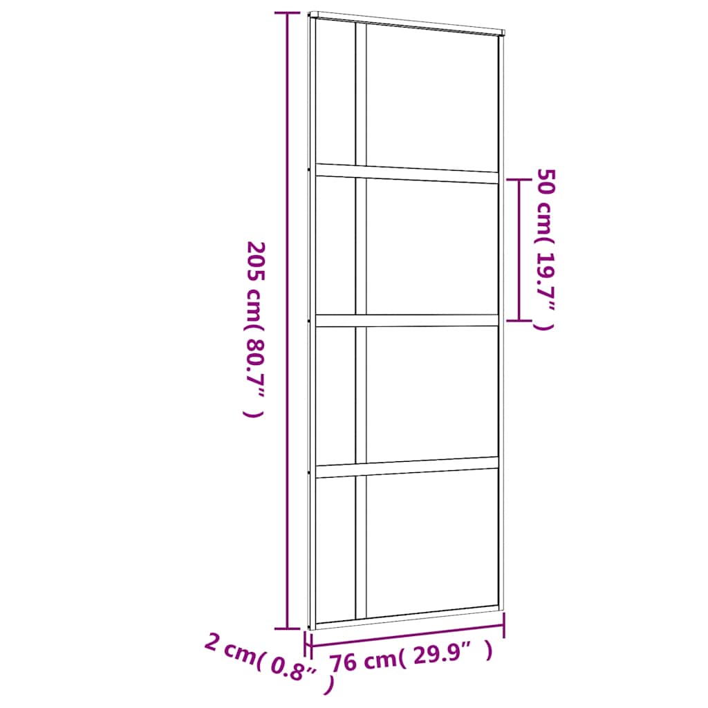 Porta Scorrevole Dorata 76x205 cm Vetro Trasparente ESG Alluminio