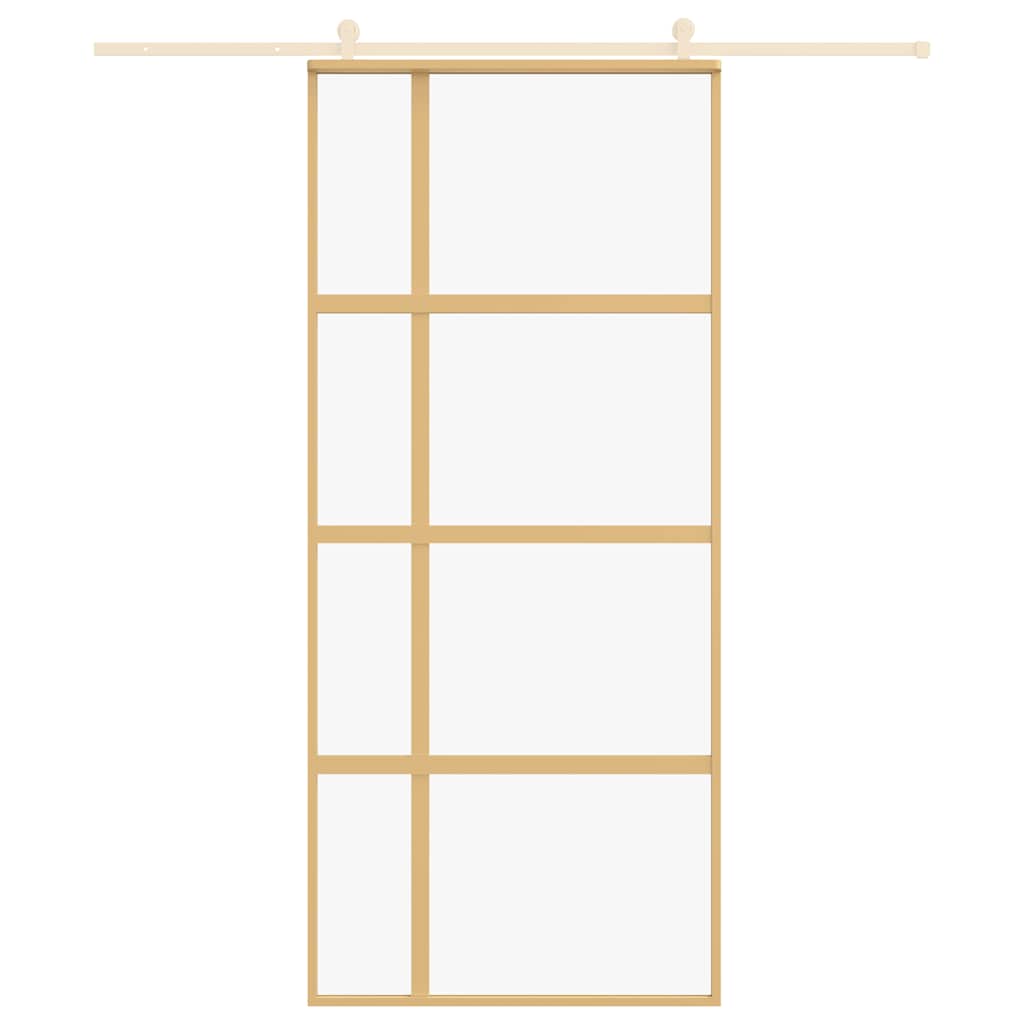 Porta Scorrevole Dorata 90x205 cm Vetro Trasparente ESG Alluminio