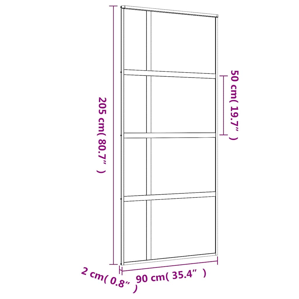 Porta Scorrevole Dorata 90x205 cm Vetro Trasparente ESG Alluminio