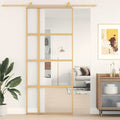 Porta Scorrevole Dorata 90x205 cm Vetro Trasparente ESG Alluminio