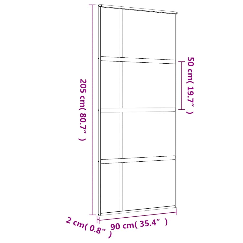 Porta Scorrevole Dorata 90x205 cm Vetro Smerigliato ESG Alluminio